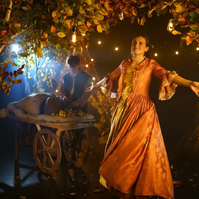 drama pupil performing on atage with woodland props at blundells school co-educational private school near somerset